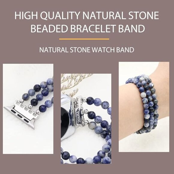 Natural Stone Beaded Bracelet Compatible with Apple Watch Band Series - Picture 5 of 7